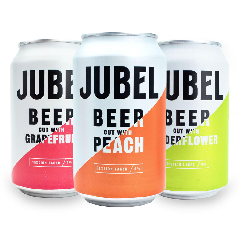Pack of three JUBEL lagers. Cut With real fruit.